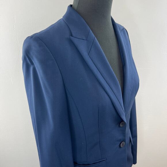 HUGO BOSS Navy Blue Jaellesa Virgin Wool-Blend Blazer 2-Button Single Breasted 2 - Picture 4 of 9